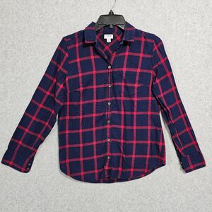 J Crew Button Up Shirt Size XS Womens Blue Red Plaid Long Sleeve